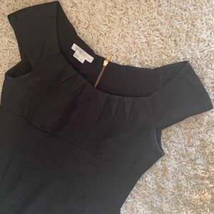 Black Sateen Dress with Gold Zipper Detail